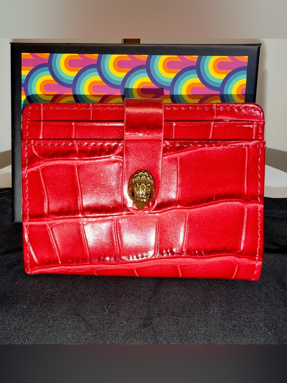 Kurt Geiger Kensington Snap Flap Card Holder in Red Croc-Embossed Leather NWT - Picture 2 of 4